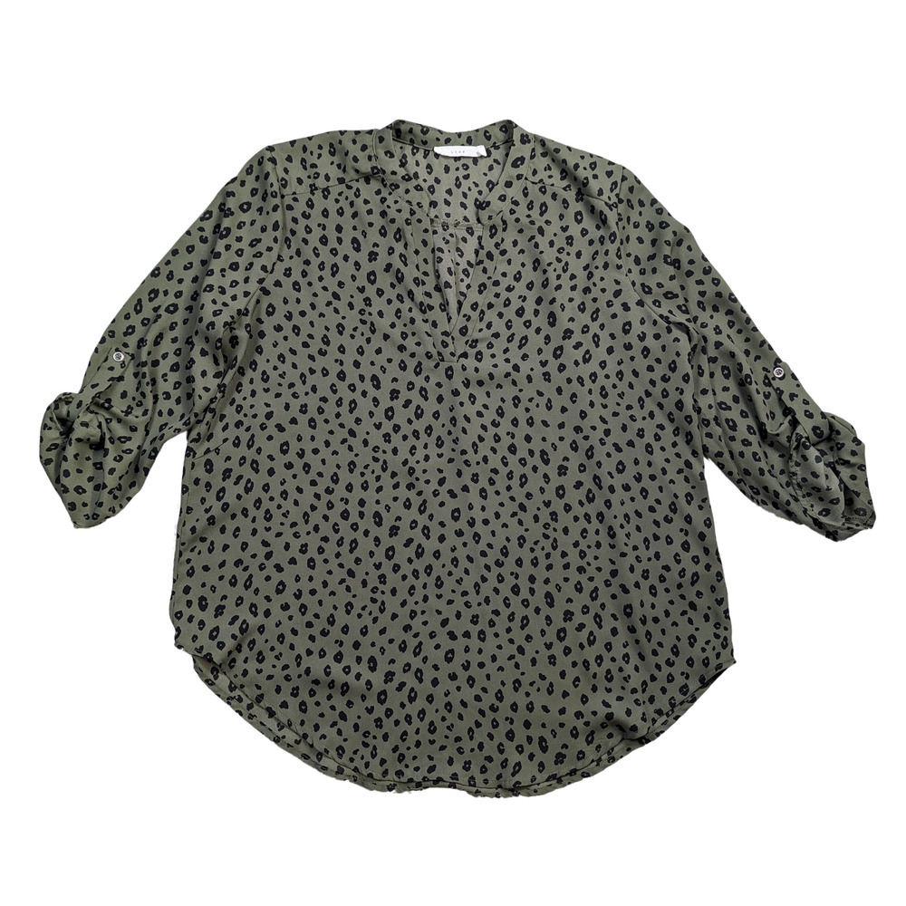 Lush Olive Green Dalmation Print Blouse Size Large